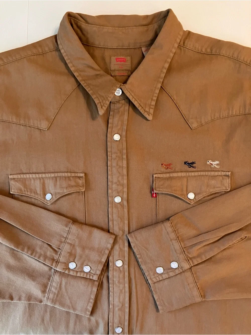 Levi’s Denim Pearl Button-Down Longsleeve Collared Jean Shirt Brown 2-XL Western - Picture 15 of 15
